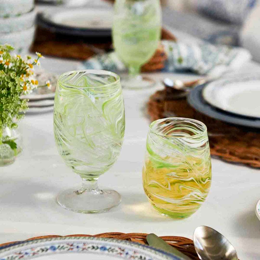 Puro Marbled Stemless Wine Glass - Green