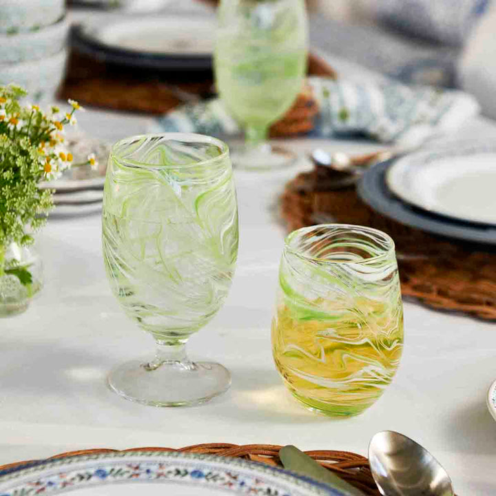 Puro Marbled Stemless Wine Glass - Green