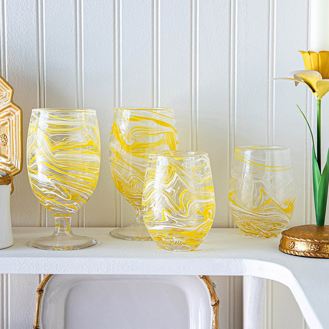 Puro Marbled Stemless Wine Glass - Yellow