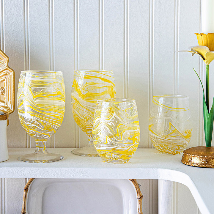 Puro Marbled Stemless Wine Glass - Yellow
