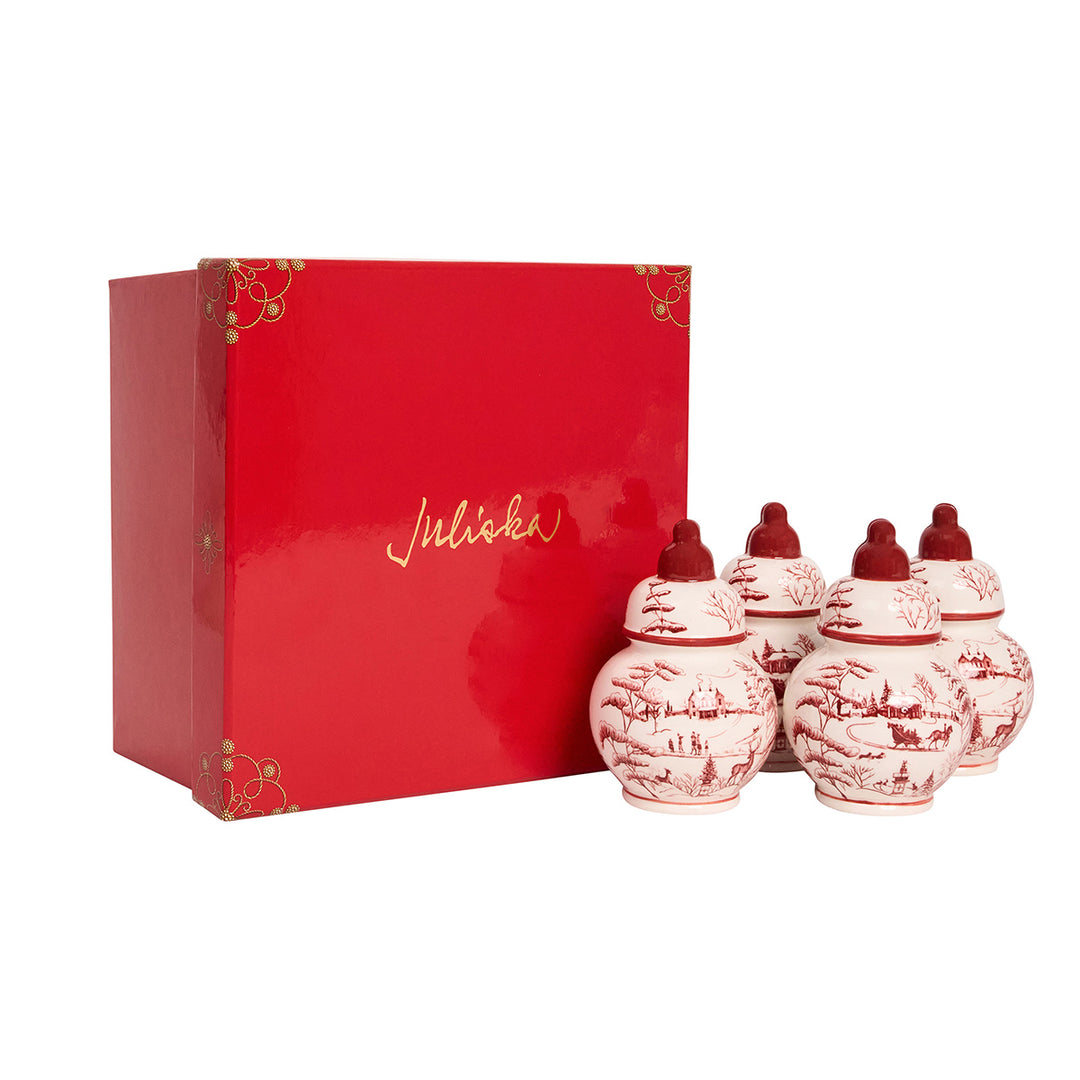 Country Estate Winter Frolic Ginger Jar Place Card Holder Set/4 - Ruby