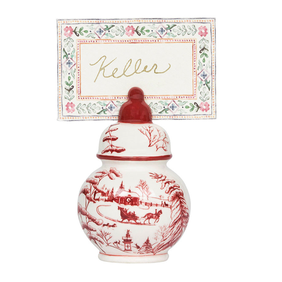 Country Estate Winter Frolic Ginger Jar Place Card Holder Set/4 - Ruby