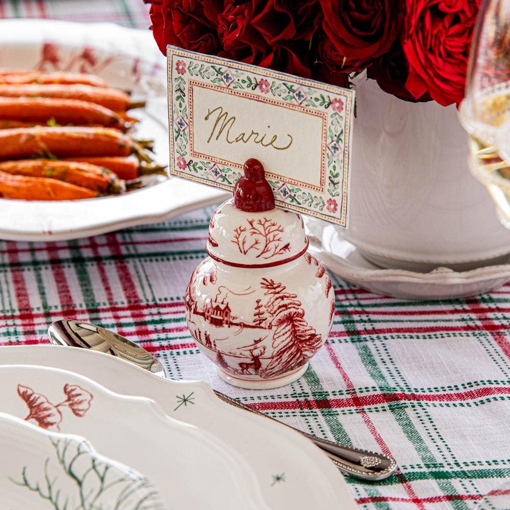 Country Estate Winter Frolic Ginger Jar Place Card Holder Set/4 - Ruby