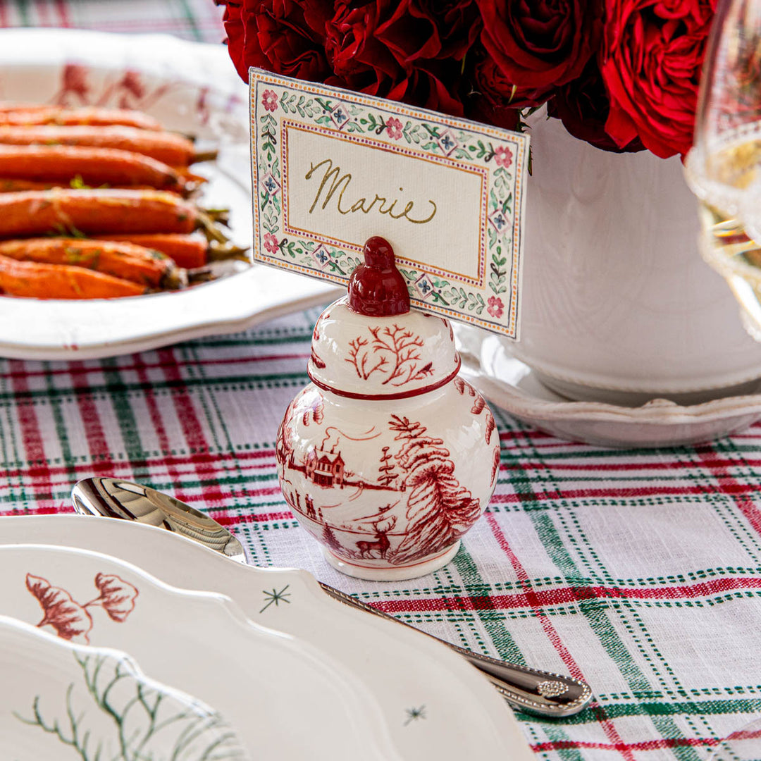 Country Estate Winter Frolic Ginger Jar Place Card Holder Set/4 - Ruby