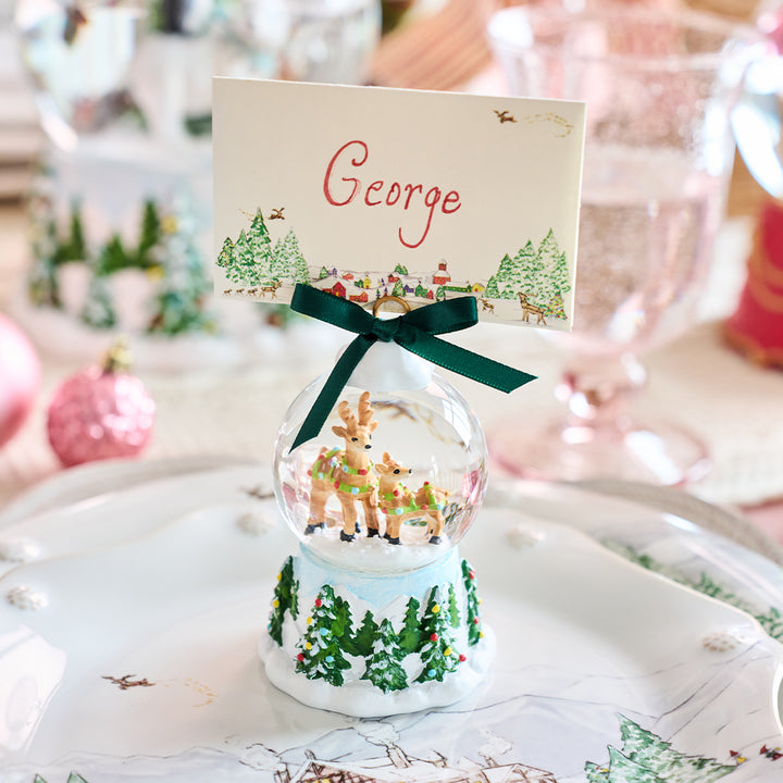 Berry &amp; Thread North Pole Reindeer Snow Globe Place Card Holder