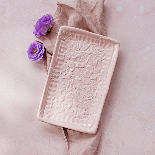 Pietra Fiori Pink Rectangular Platter