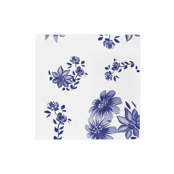 Papersoft Napkins Blue and White Floral Cocktail Napkins (Pack Of 20)