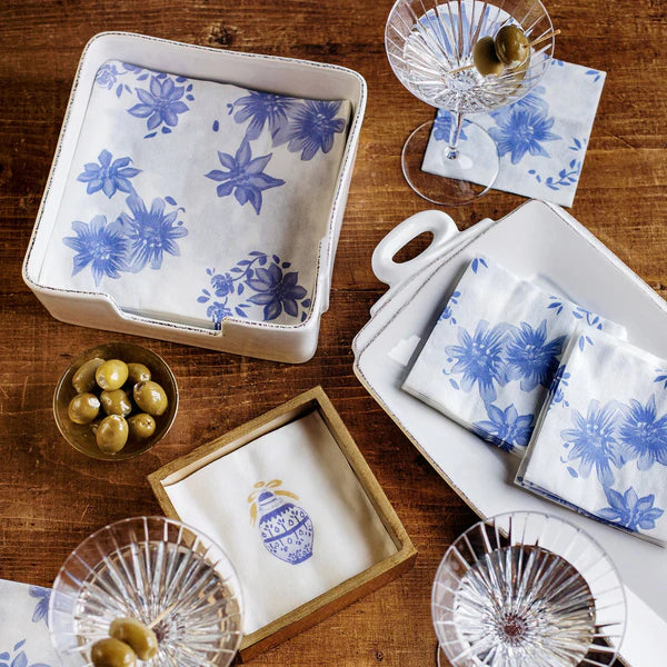 Papersoft Napkins Blue and White Floral Cocktail Napkins (Pack Of 20)