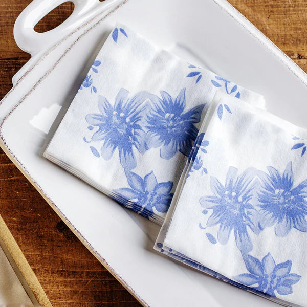 Papersoft Napkins Blue and White Floral Cocktail Napkins (Pack Of 20)