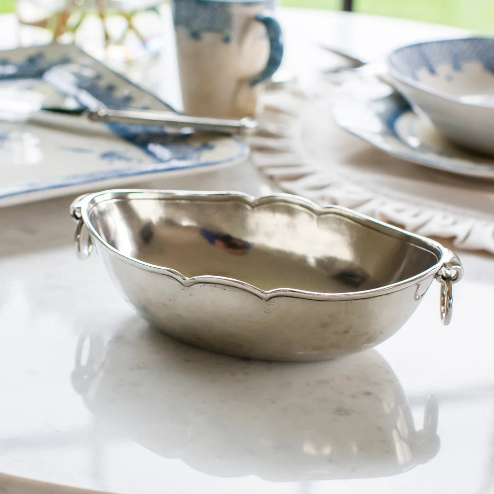 Peltro Oval Bowl with Ring Handles