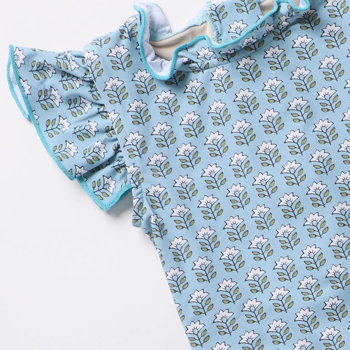 Girls Jennifer Suit - Blue Prairie Block Print