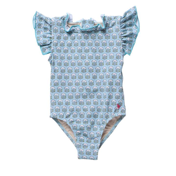 Girls Jennifer Suit - Blue Prairie Block Print