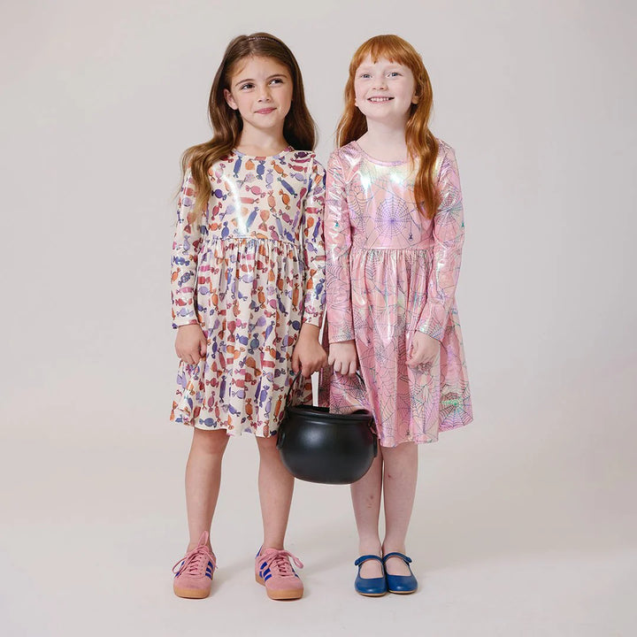 Girls Lame Steph Dress - Pink Spider Web