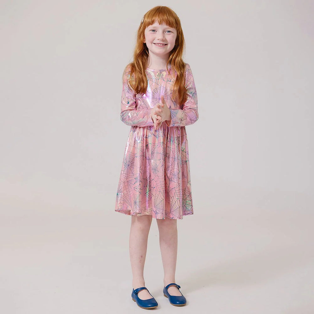 Girls Lame Steph Dress - Pink Spider Web