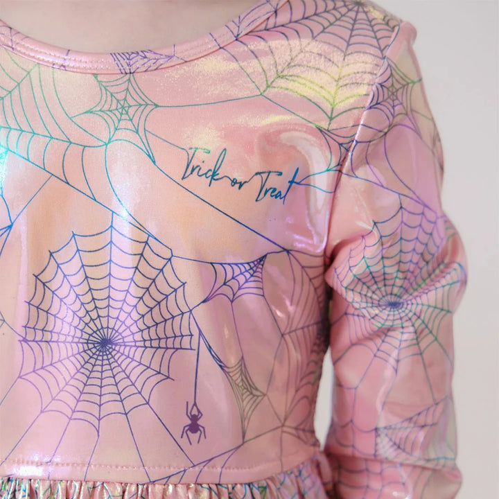 Girls Lame Steph Dress - Pink Spider Web