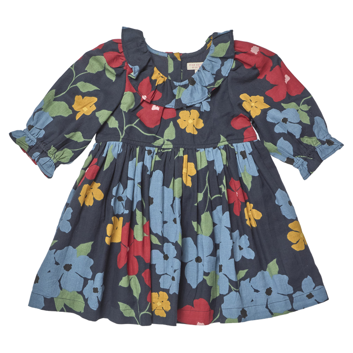 Girls Amara Dress - Navy Hibiscus Floral
