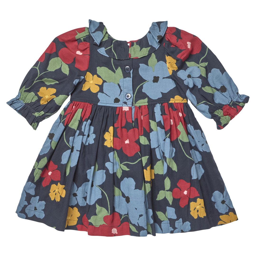 Girls Amara Dress - Navy Hibiscus Floral