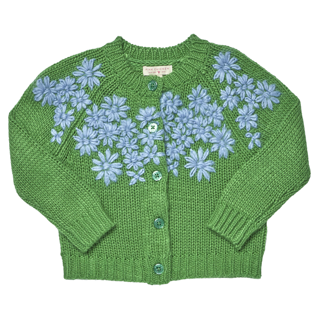 Girls Blossom Sweater - Blue Flower Embroidery