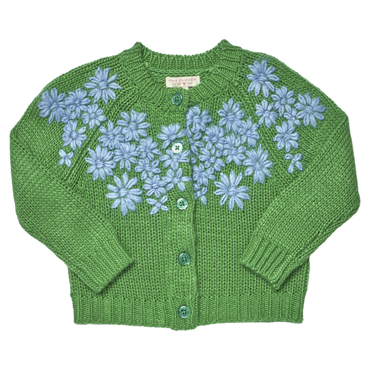 Girls Blossom Sweater - Blue Flower Embroidery