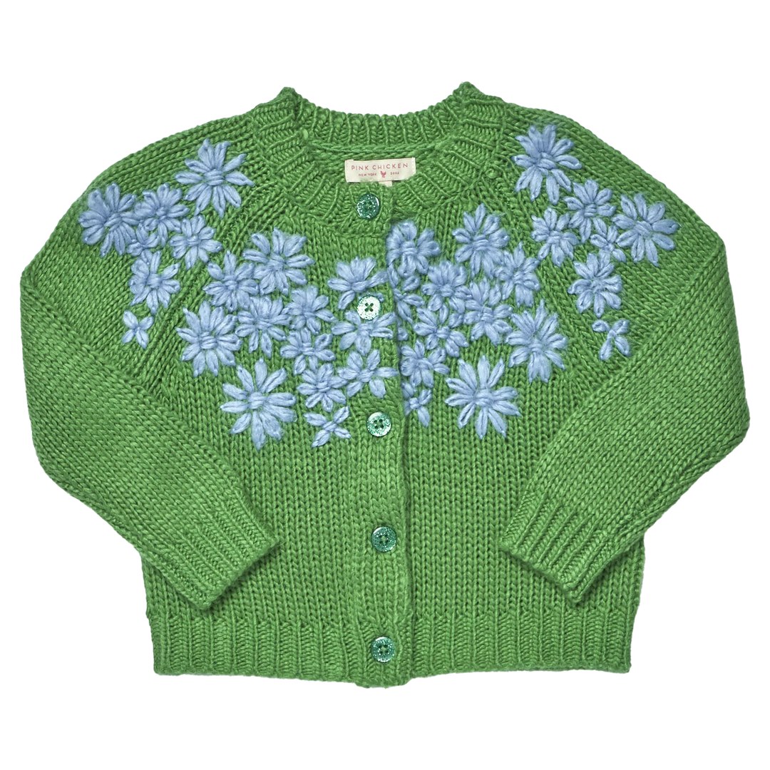 Girls Blossom Sweater - Blue Flower Embroidery