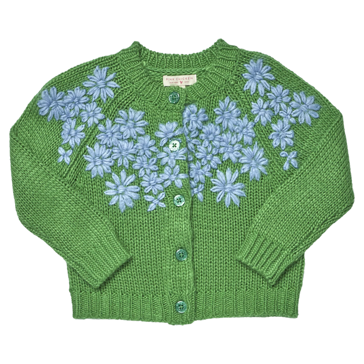 Girls Blossom Sweater - Blue Flower Embroidery