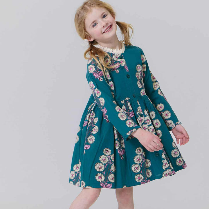 Girls Autumn Dress - Evergreen Buttercup Floral