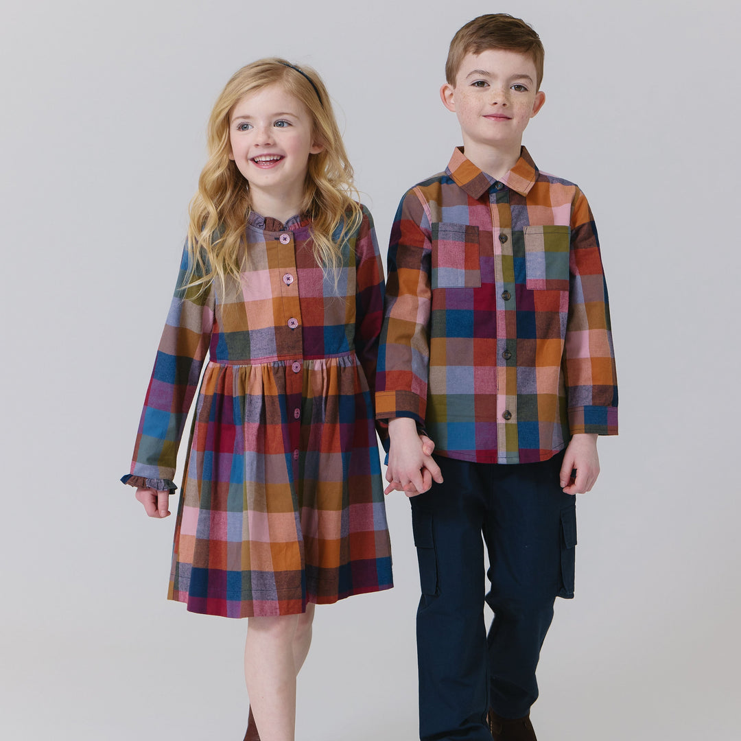 Girls Autumn Dress - Harvest Check