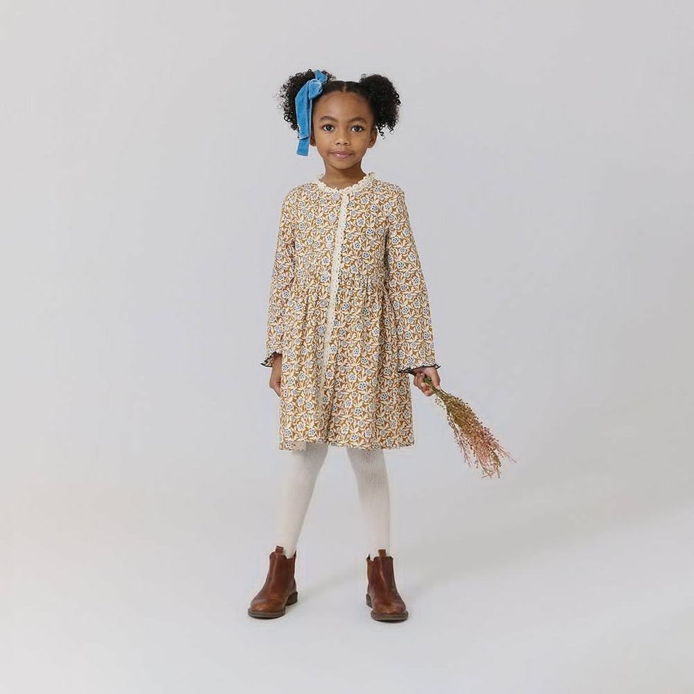 Girls Autumn Dress - Gold Climbing Floral