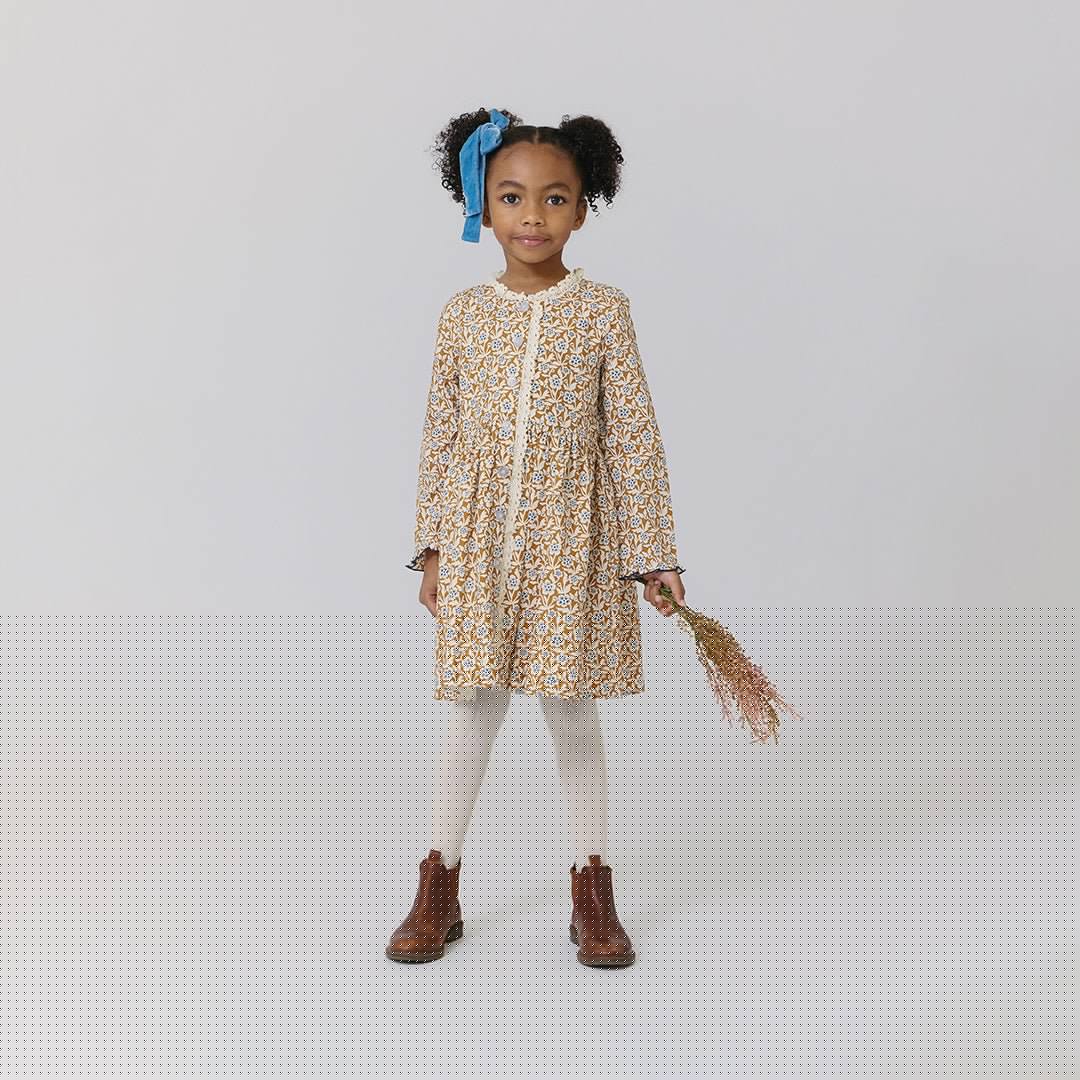 Girls Autumn Dress - Gold Climbing Floral