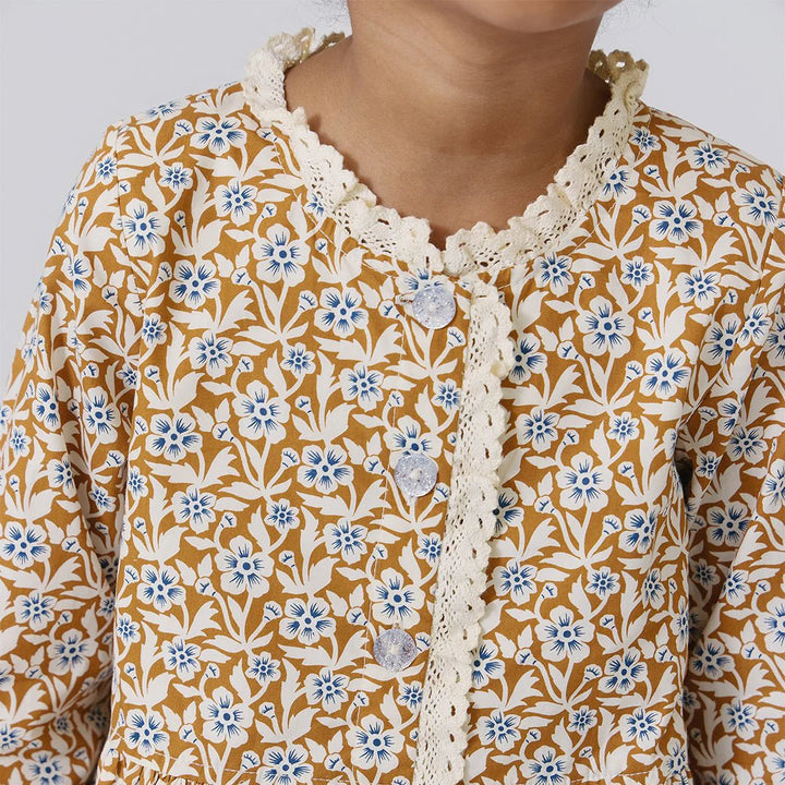 Girls Autumn Dress - Gold Climbing Floral