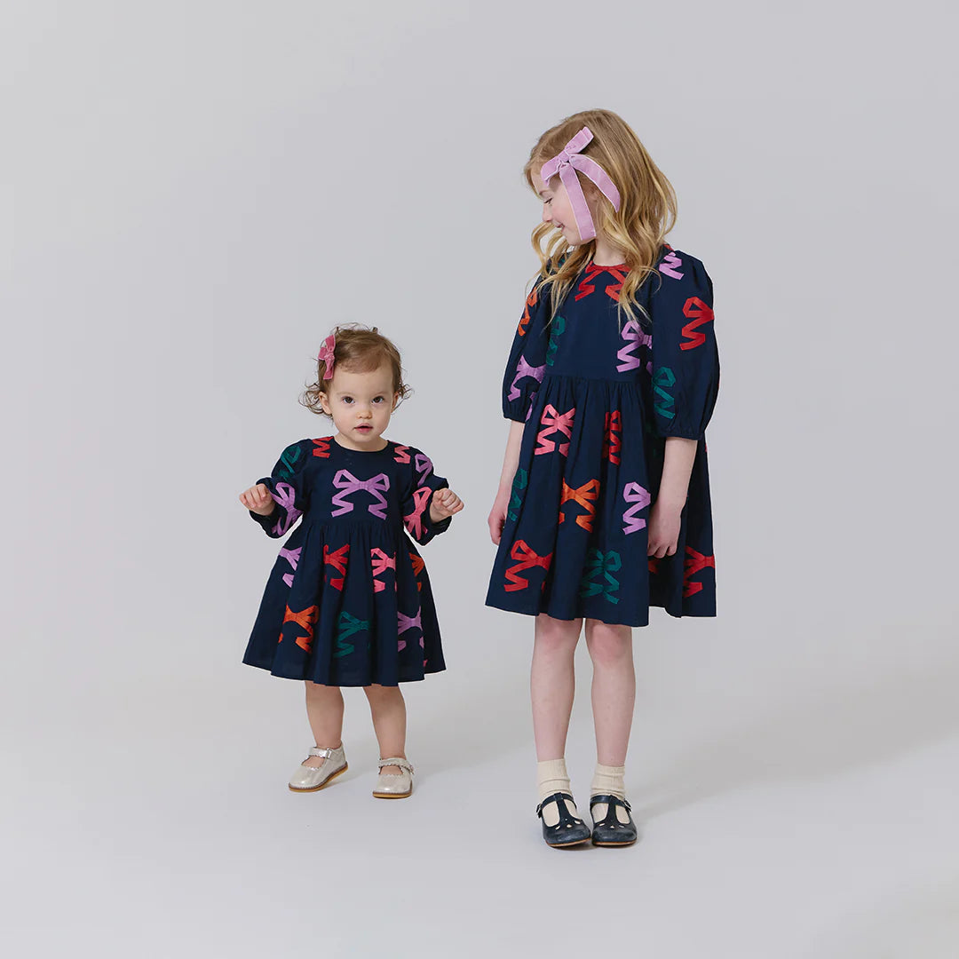 Girls Brooke Dress - Multi Bow Applique