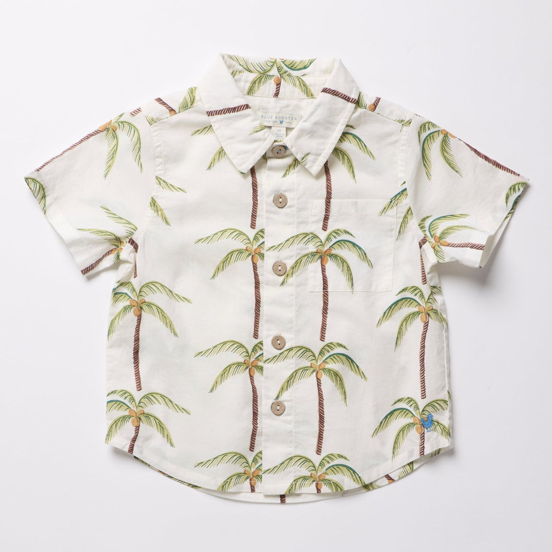 Boys Jack Shirt - Cream Palm Trees