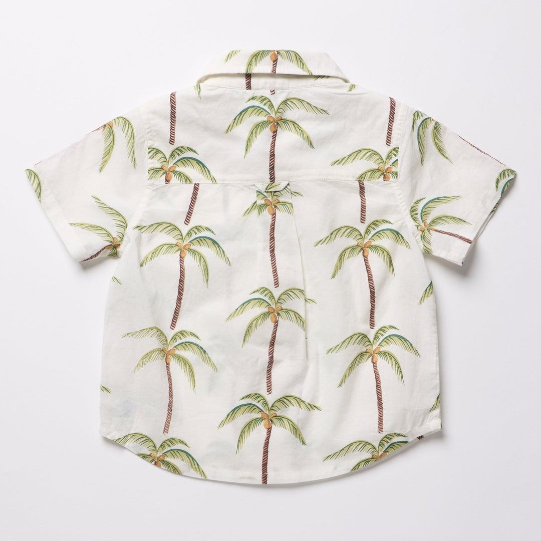 Boys Jack Shirt - Cream Palm Trees