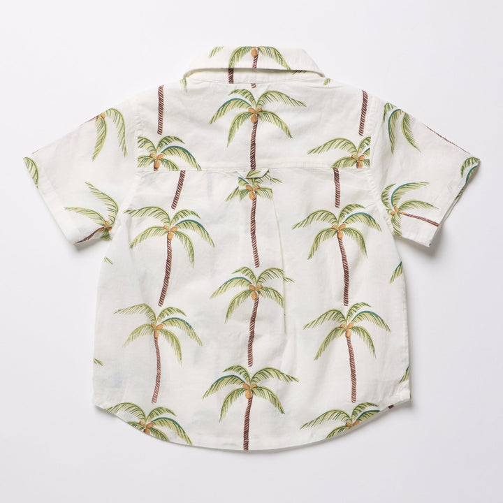 Boys Jack Shirt - Cream Palm Trees
