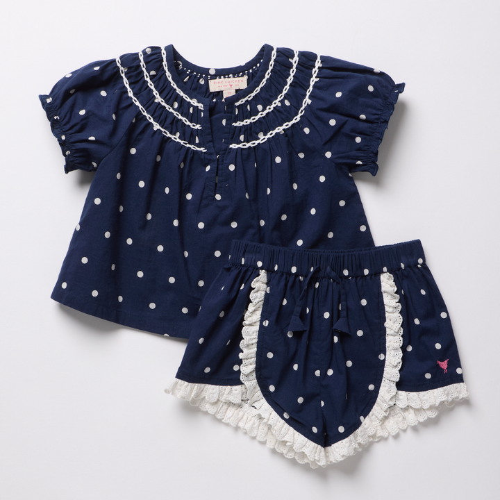 Girls Millie 2-PC Set - Navy Dot