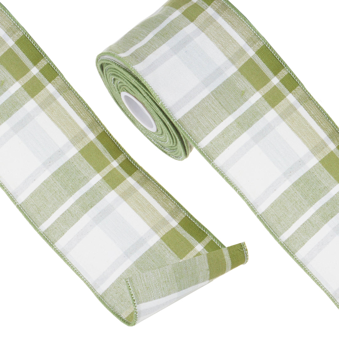 Green Plaid Wired Ribbon