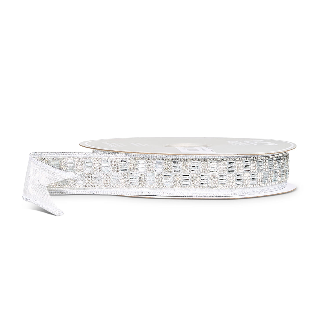 Silver Jeweled Wired Ribbon