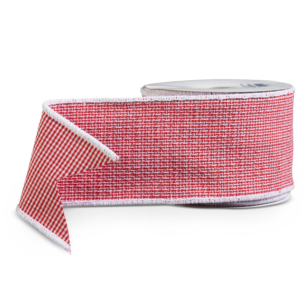 Red &amp; White Plaid Back Wired Ribbon