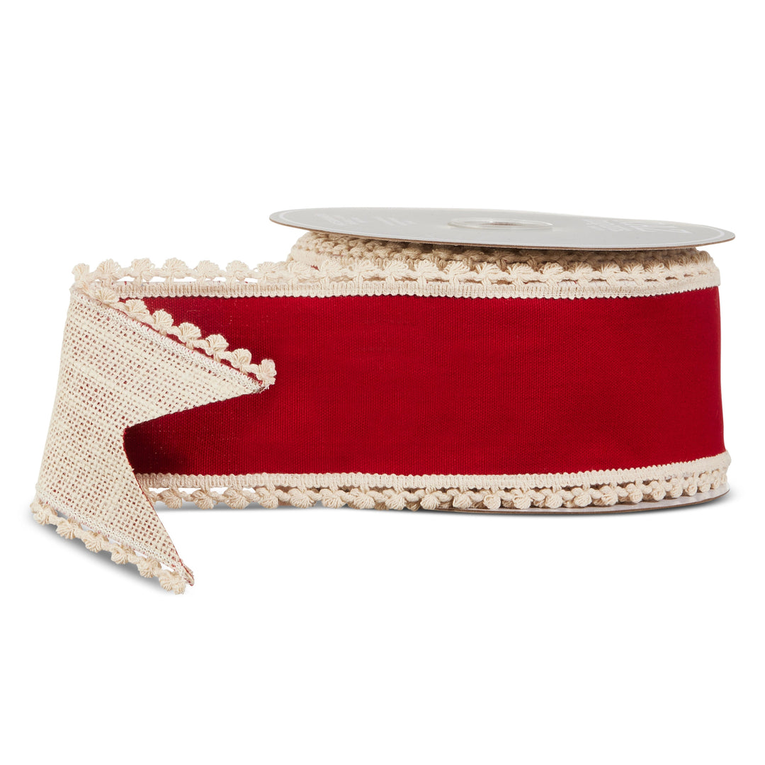 Red &amp; Natural Fringe Edge Wired Ribbon
