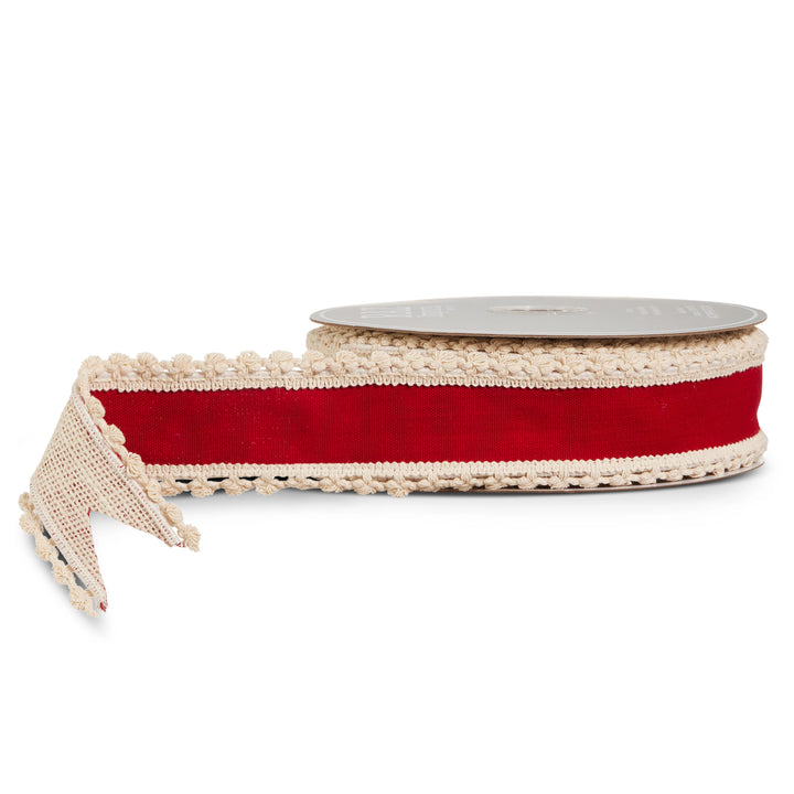 Red &amp; Natural Fringe Edge Wired Ribbon