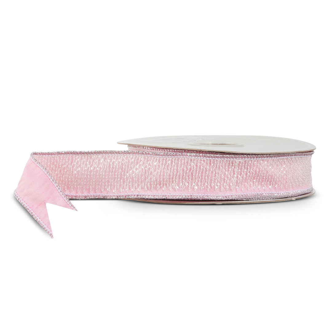 Pink Sequin Stitched Wired Ribbon