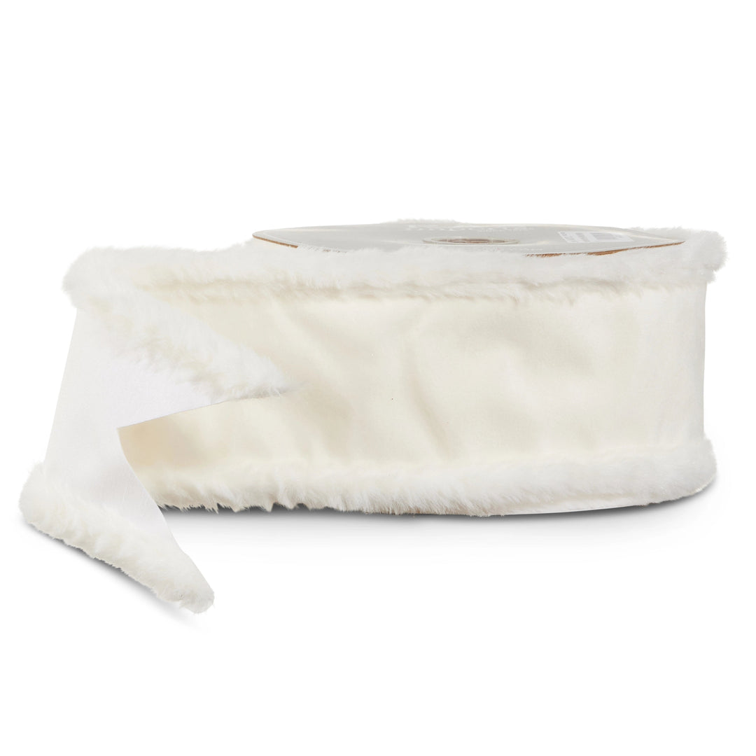 White Velvet w/ White Fur Edge Wired Ribbon