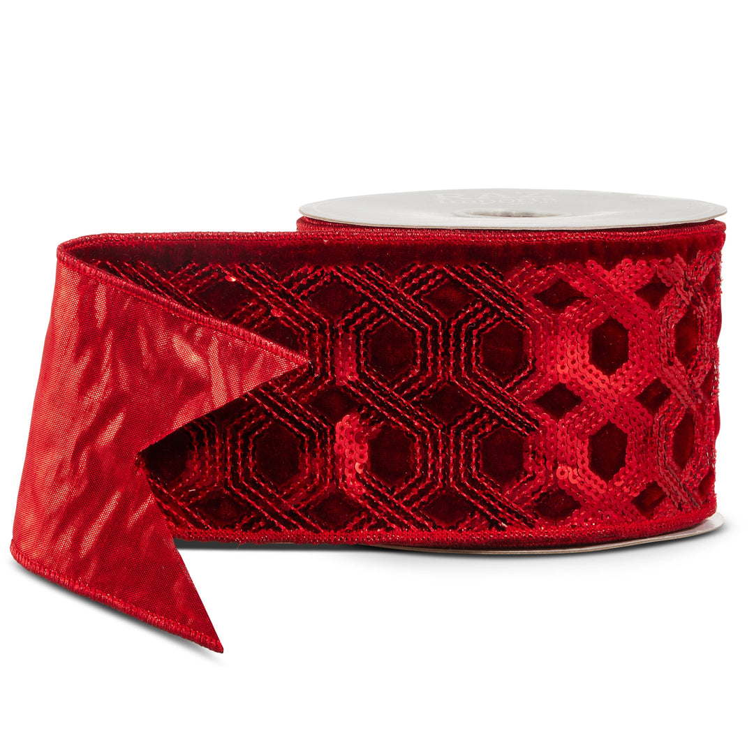 Red Velvet Sequin Wired Ribbon