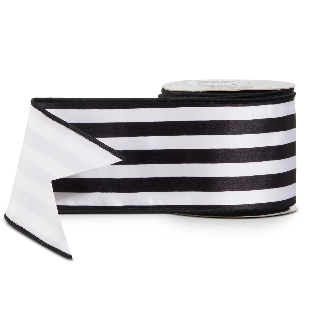 Black &amp; White Striped Satin Wired Ribbon
