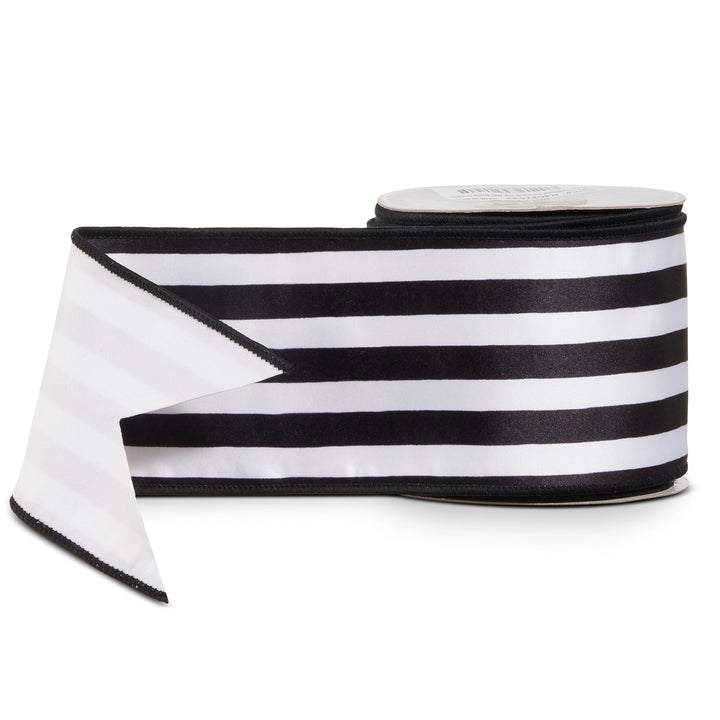 Black &amp; White Striped Satin Wired Ribbon