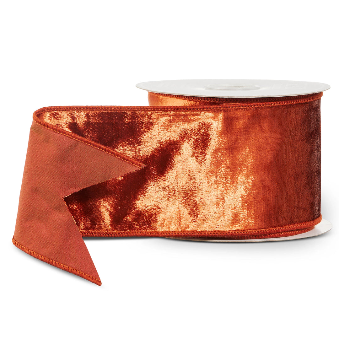 Rust Rose Velvet Wired Ribbon