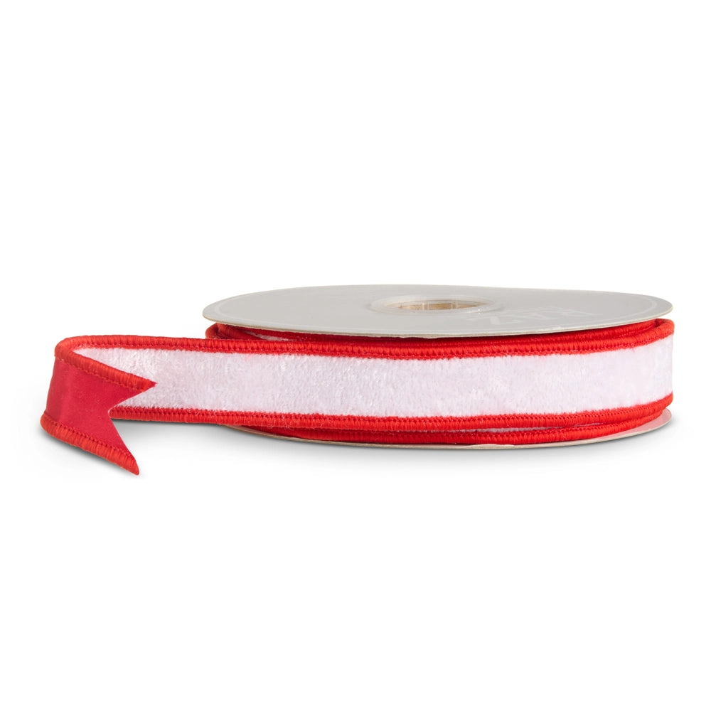 White Velvet & Red Satin Wired Ribbon