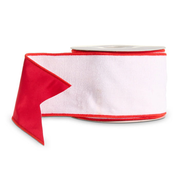 White Velvet &amp; Red Satin Wired Ribbon