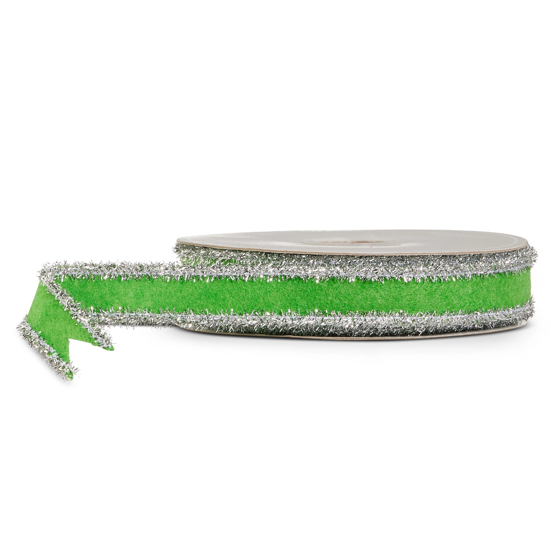Green &amp; Silver Tinsel Wired Ribbon