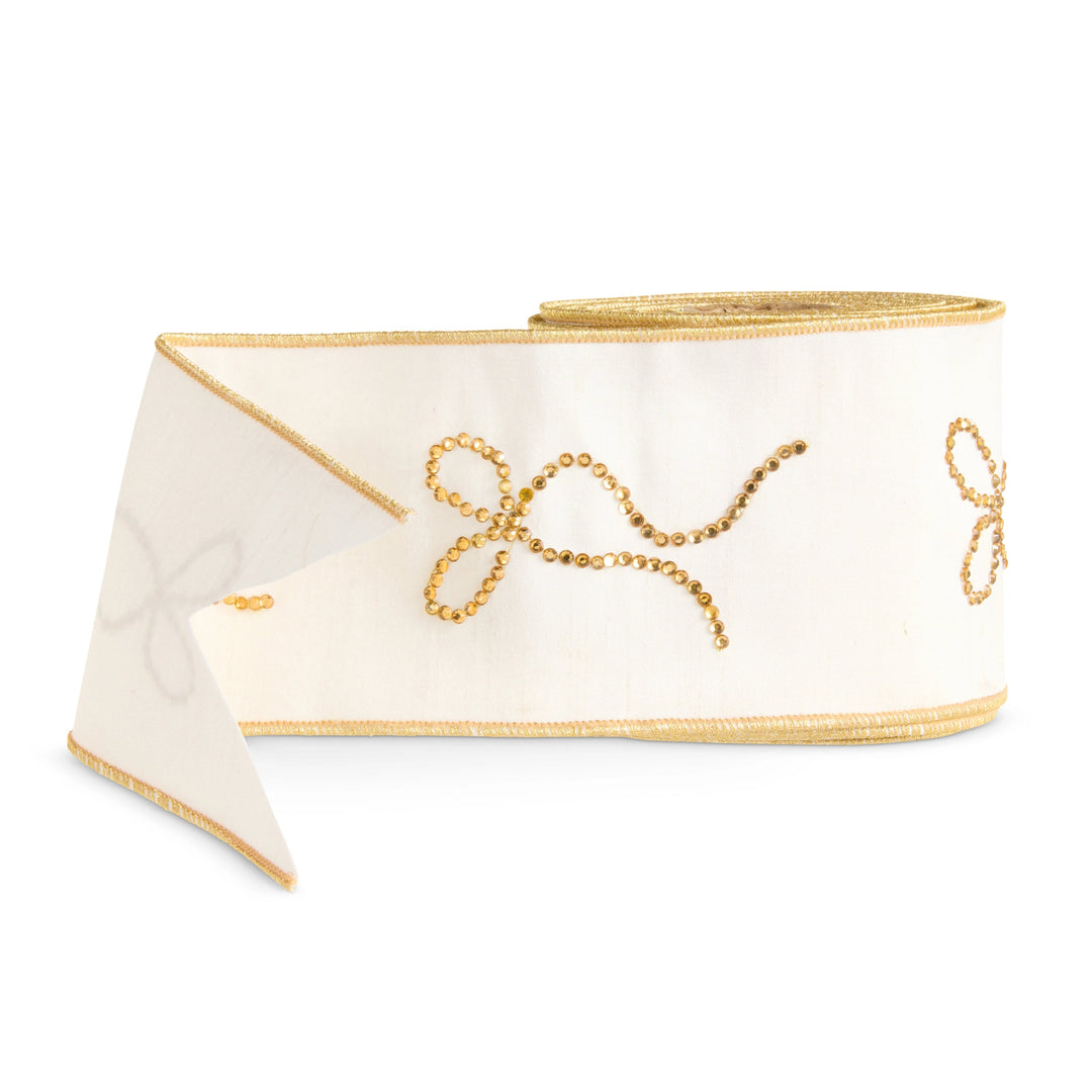 Ivory &amp; Gold Bows Wired Ribbon